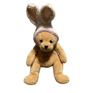 Ty Beanie Baby - SPRINGSTON the Bear w/ Orange Polka Dot Easter Bunny Ears